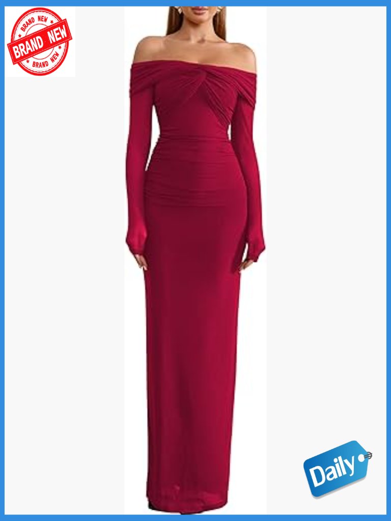 Long Sleeve Bodycon Maxi Dress Off Shoulder Formal Party Wedding Guest